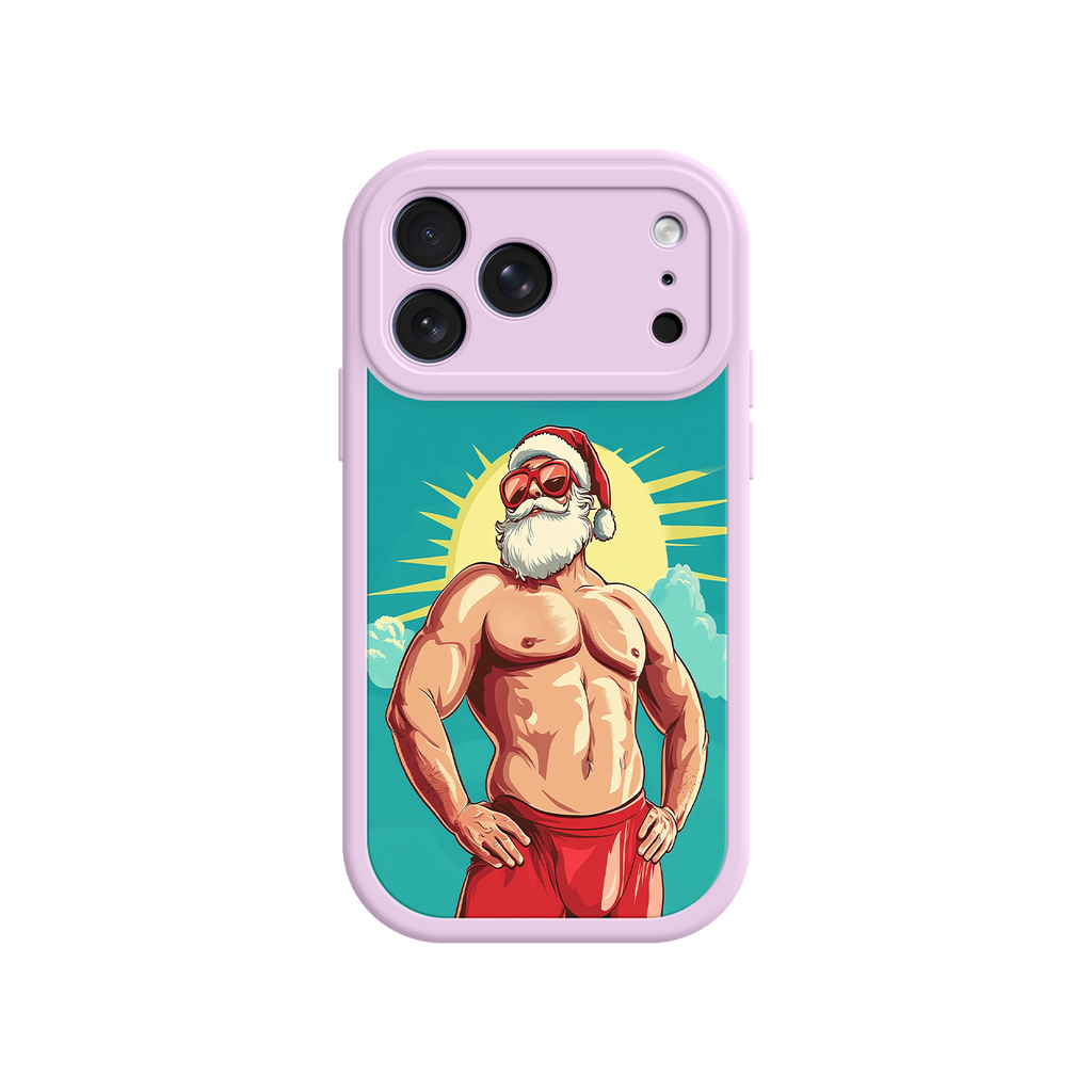 Funny Christmas phone case with muscular Santa design