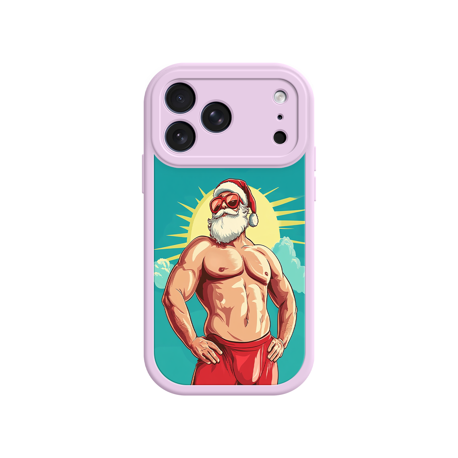 Funny Christmas phone case with muscular Santa design