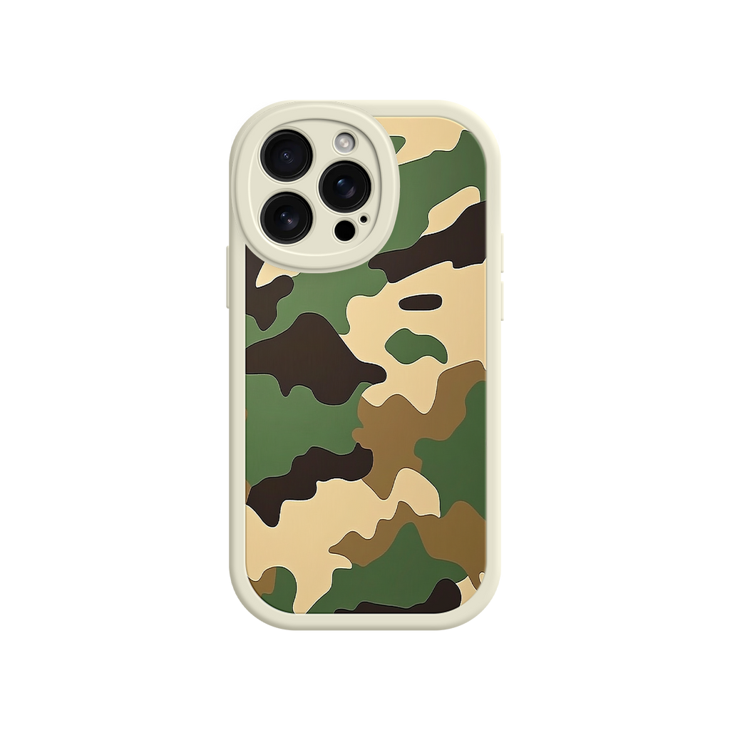 Camouflage-patterned phone case on a white background