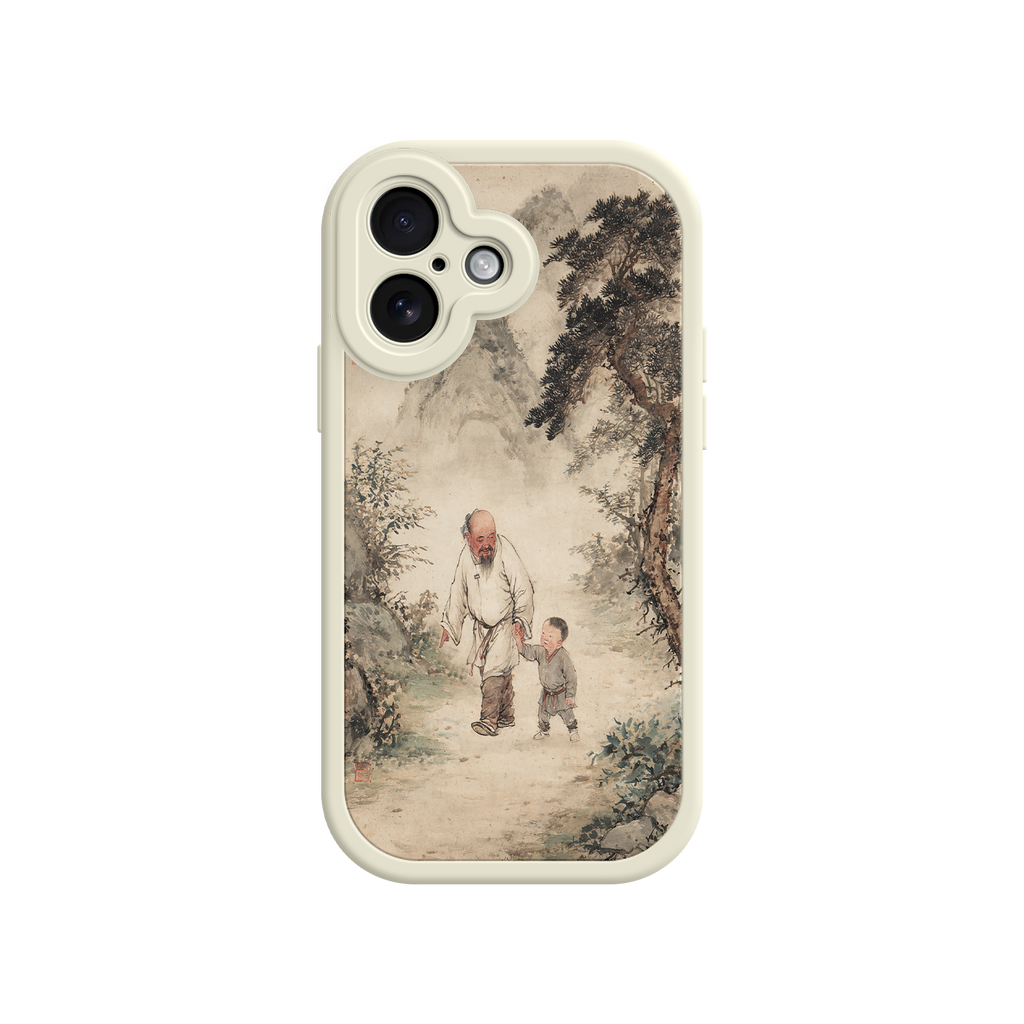 iPhone case with cultural motif and mountain path