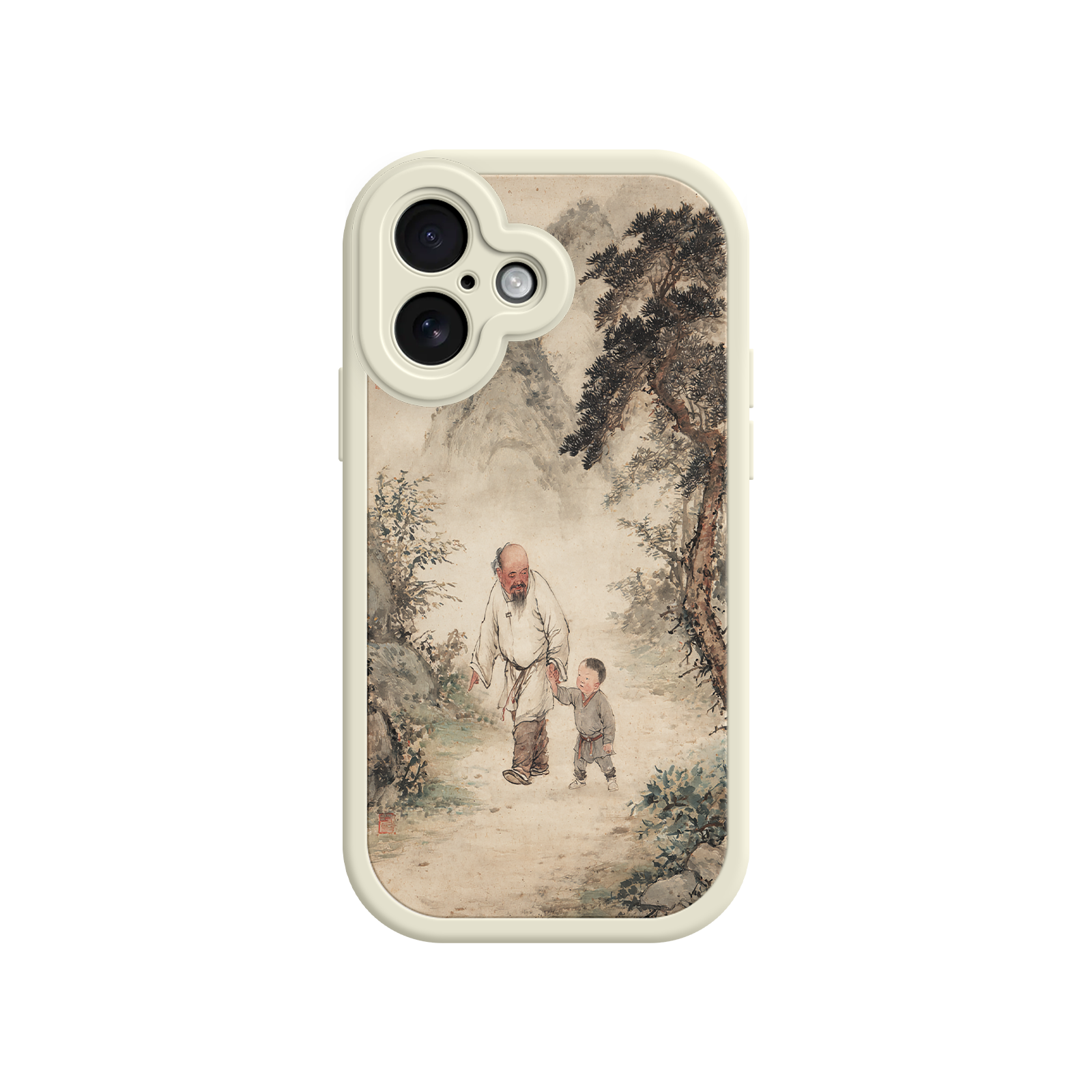 iPhone case with cultural motif and mountain path