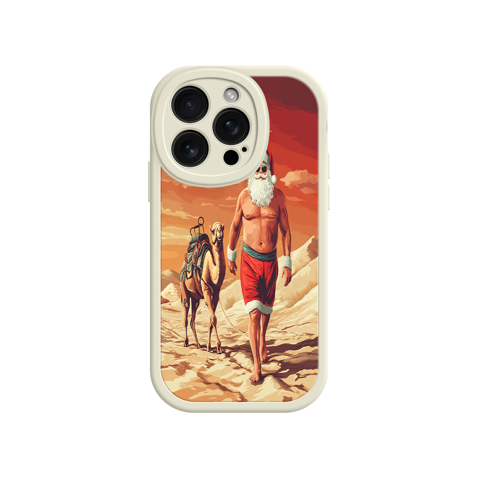 Desert Santa iPhone 17 Case – Funny Christmas Design, Muscular Santa & Camel, Holiday Heat Vibes