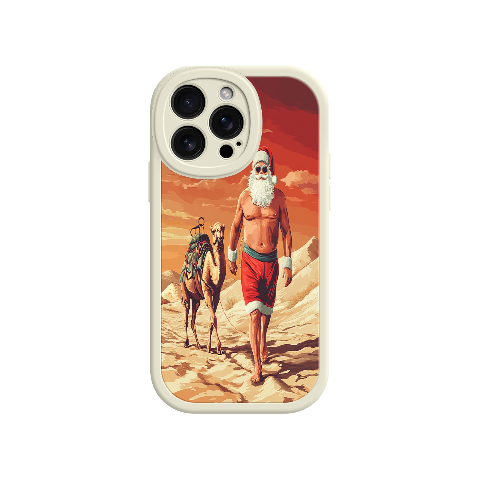 Desert Santa iPhone 17 Case – Funny Christmas Design, Muscular Santa & Camel, Holiday Heat Vibes