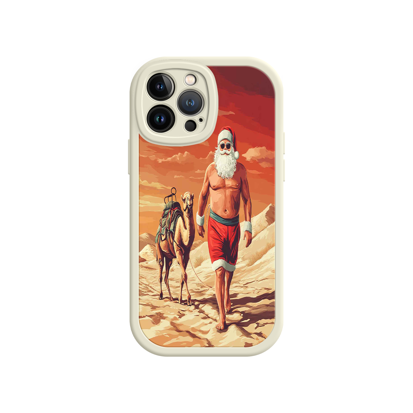 Desert Santa iPhone 17 Case – Funny Christmas Design, Muscular Santa & Camel, Holiday Heat Vibes