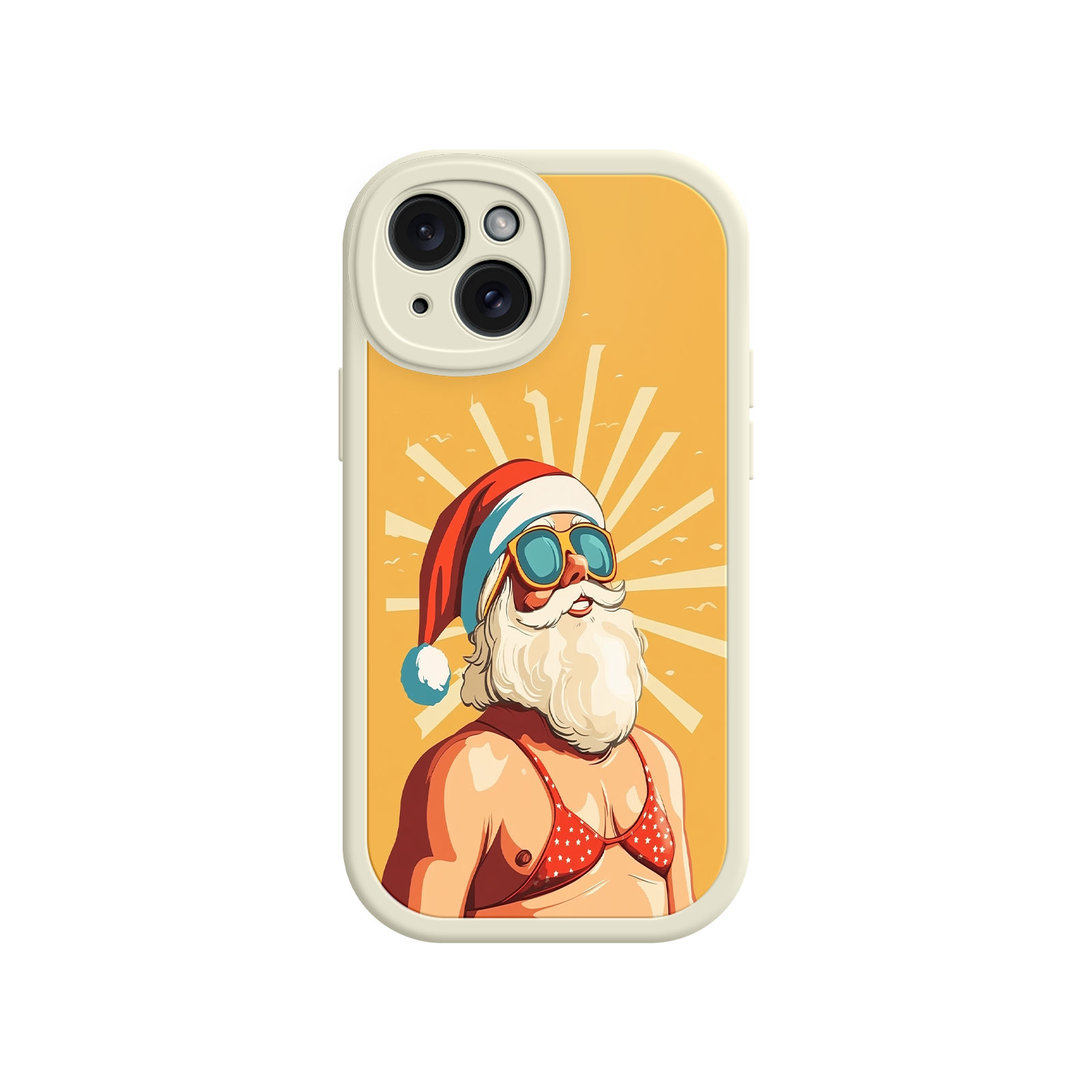 Funny phone case with Santa in beachwear and hat