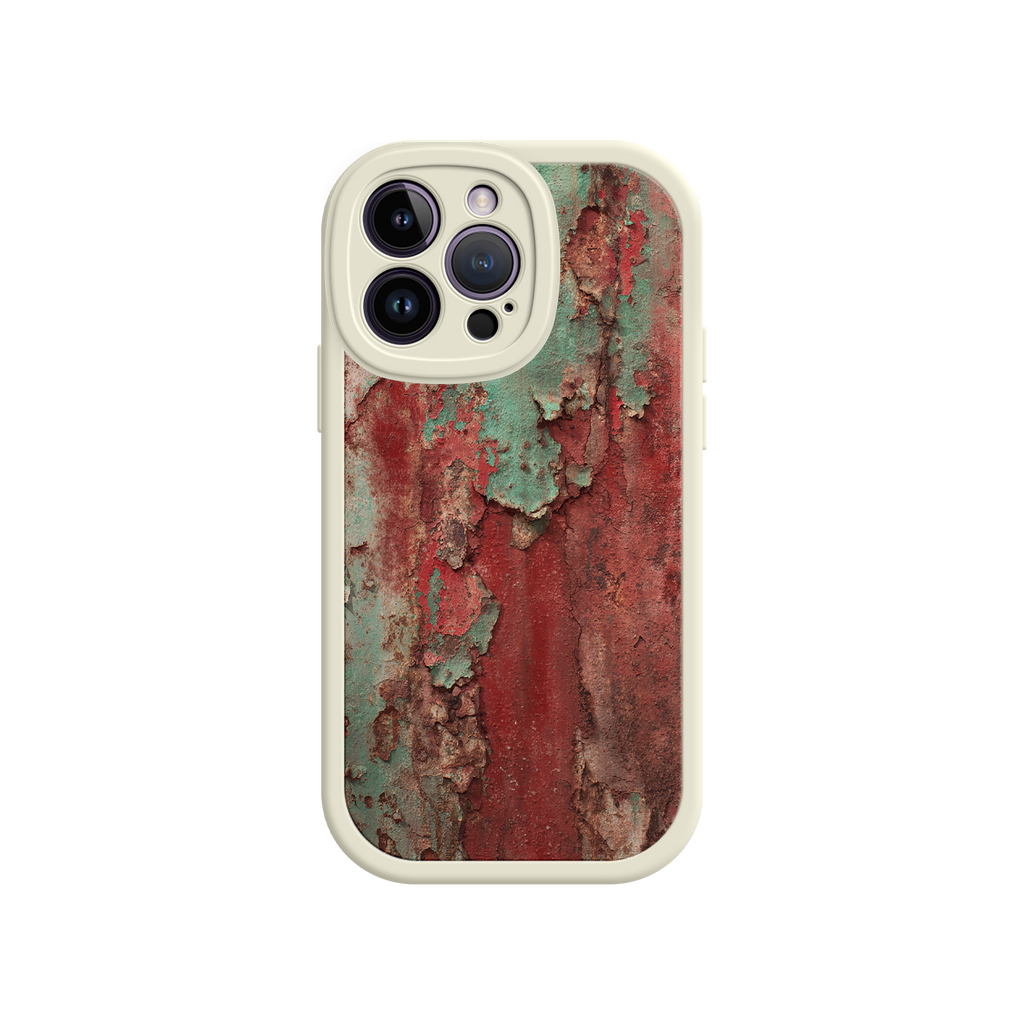 Urban-style iPhone case with corroded metal design