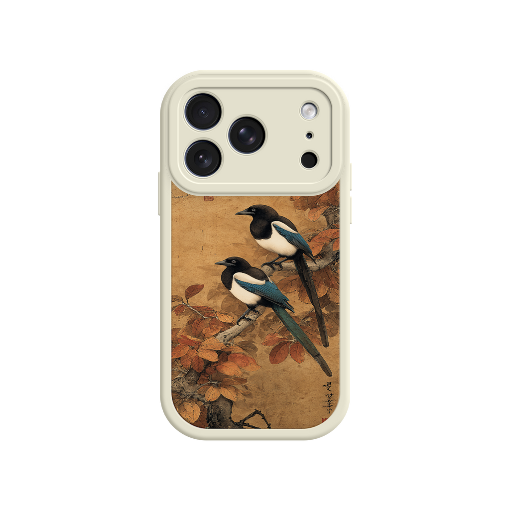 Nature phone case with warm fall tones and birds