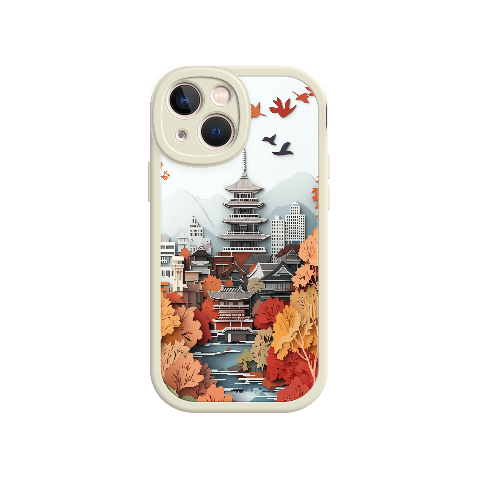 Autumn Japanese Landscape iPhone 17 Case – Traditional Japan Scene, Fall Foliage Illustration, Mount Fuji Phone Cover