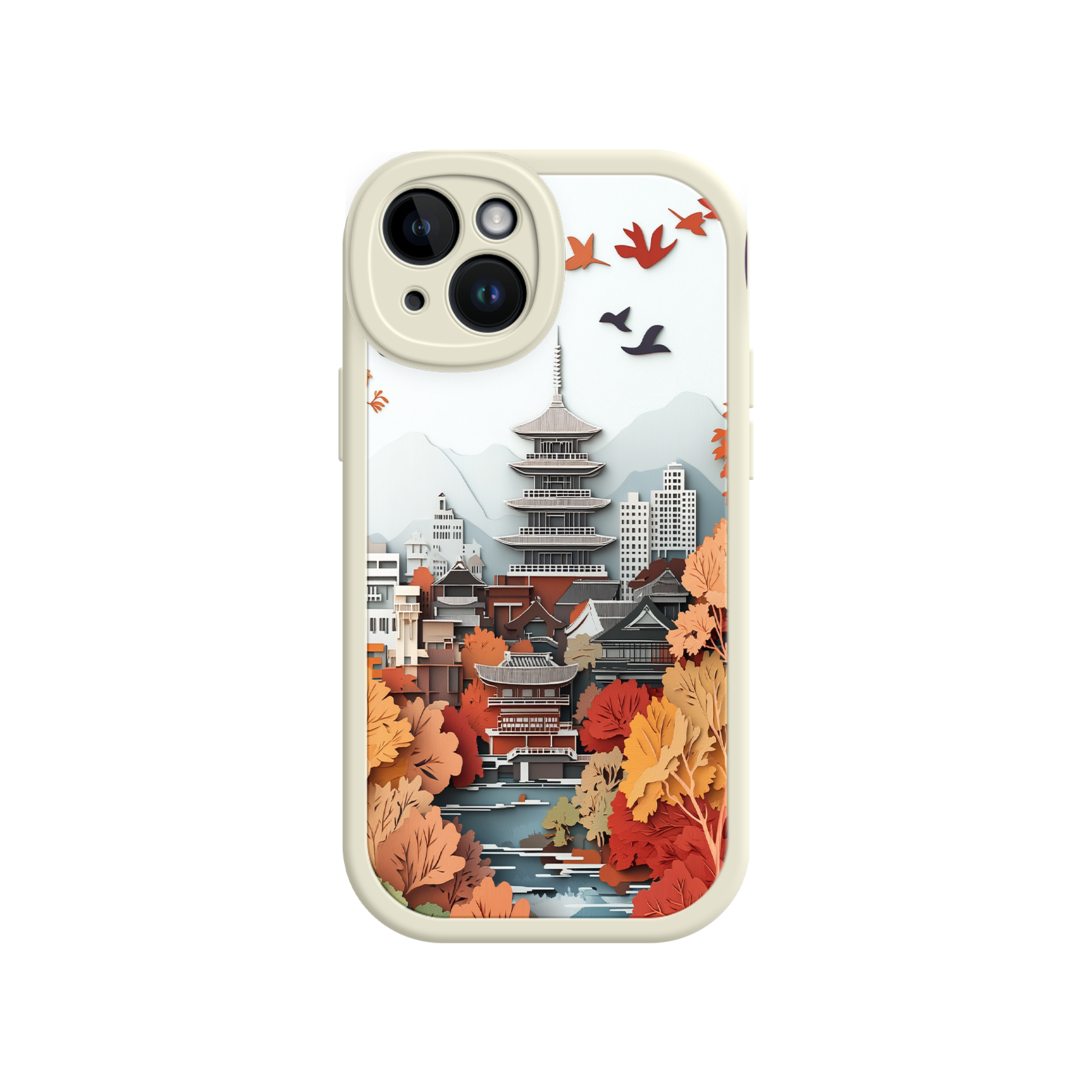 Autumn Japanese Landscape iPhone 17 Case – Traditional Japan Scene, Fall Foliage Illustration, Mount Fuji Phone Cover