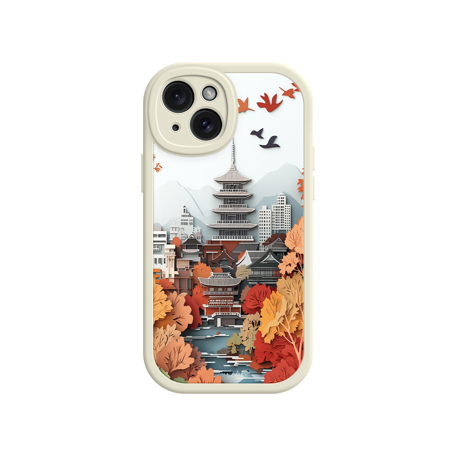 Autumn Japanese Landscape iPhone 17 Case – Traditional Japan Scene, Fall Foliage Illustration, Mount Fuji Phone Cover