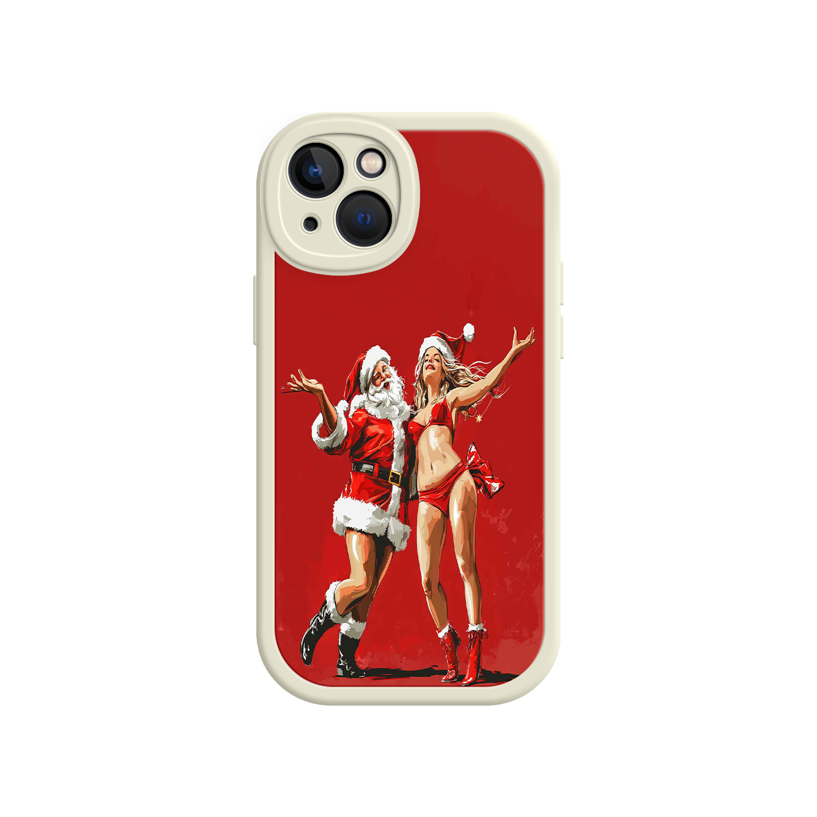 Merry & Flirty iPhone 17 Case – Fun Christmas Couple, Bold Red Festive Design, Santa & Sexy Santa Girl