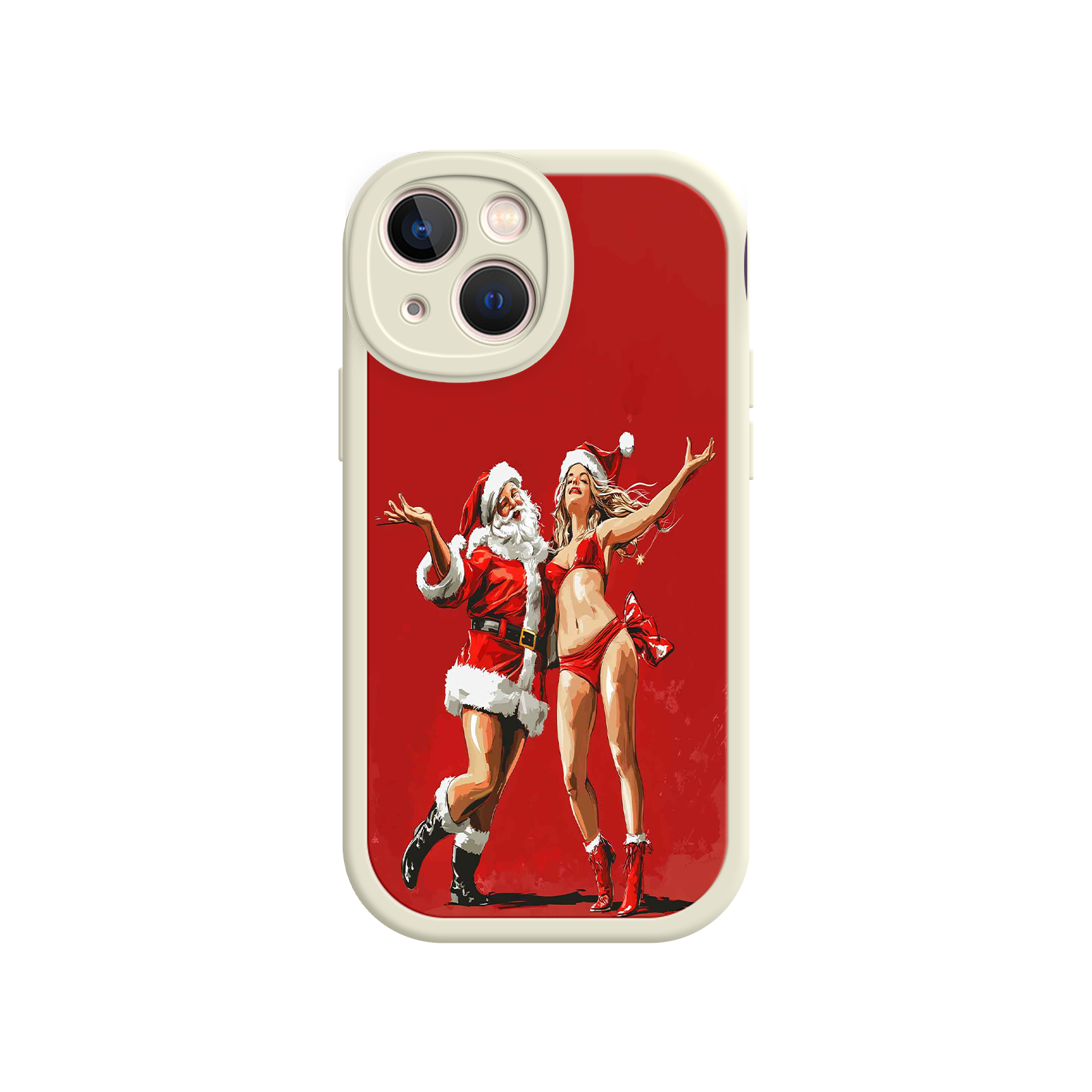 Merry & Flirty iPhone 17 Case – Fun Christmas Couple, Bold Red Festive Design, Santa & Sexy Santa Girl