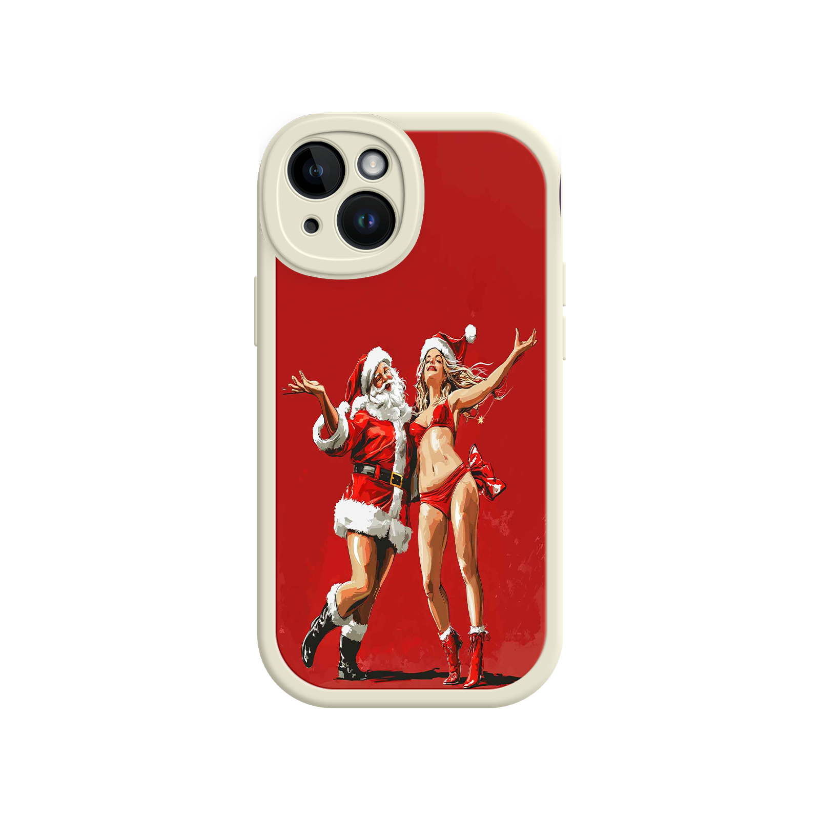 Merry & Flirty iPhone 17 Case – Fun Christmas Couple, Bold Red Festive Design, Santa & Sexy Santa Girl