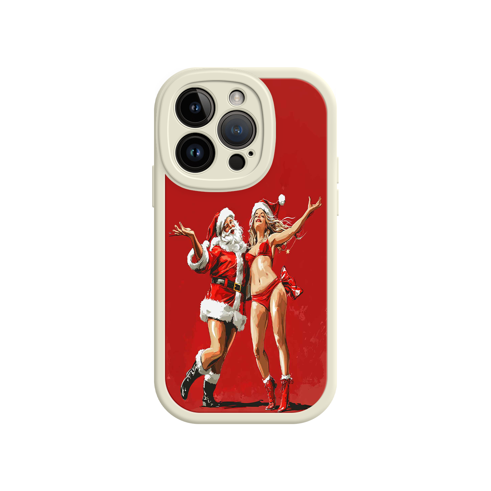 Merry & Flirty iPhone 17 Case – Fun Christmas Couple, Bold Red Festive Design, Santa & Sexy Santa Girl