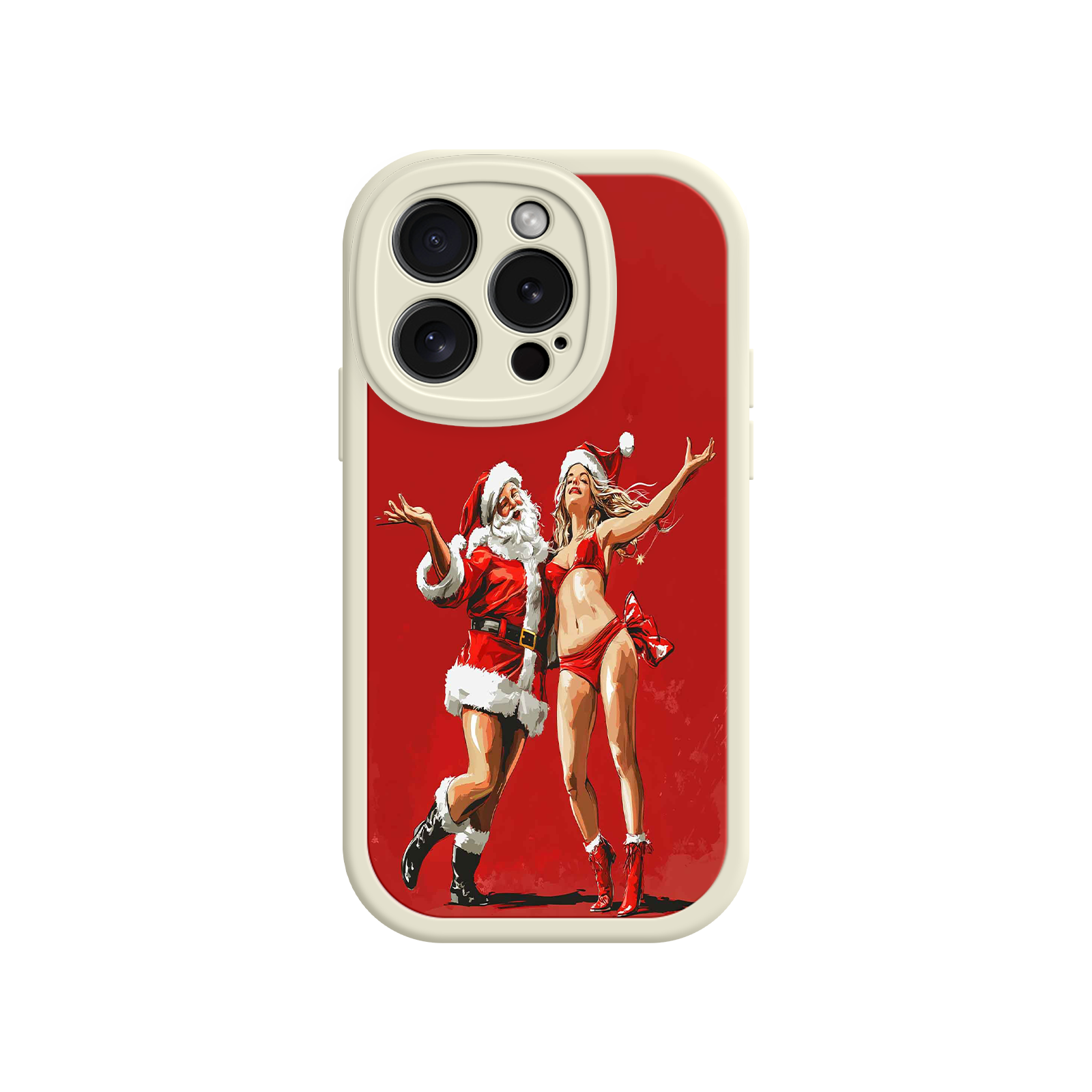 Merry & Flirty iPhone 17 Case – Fun Christmas Couple, Bold Red Festive Design, Santa & Sexy Santa Girl