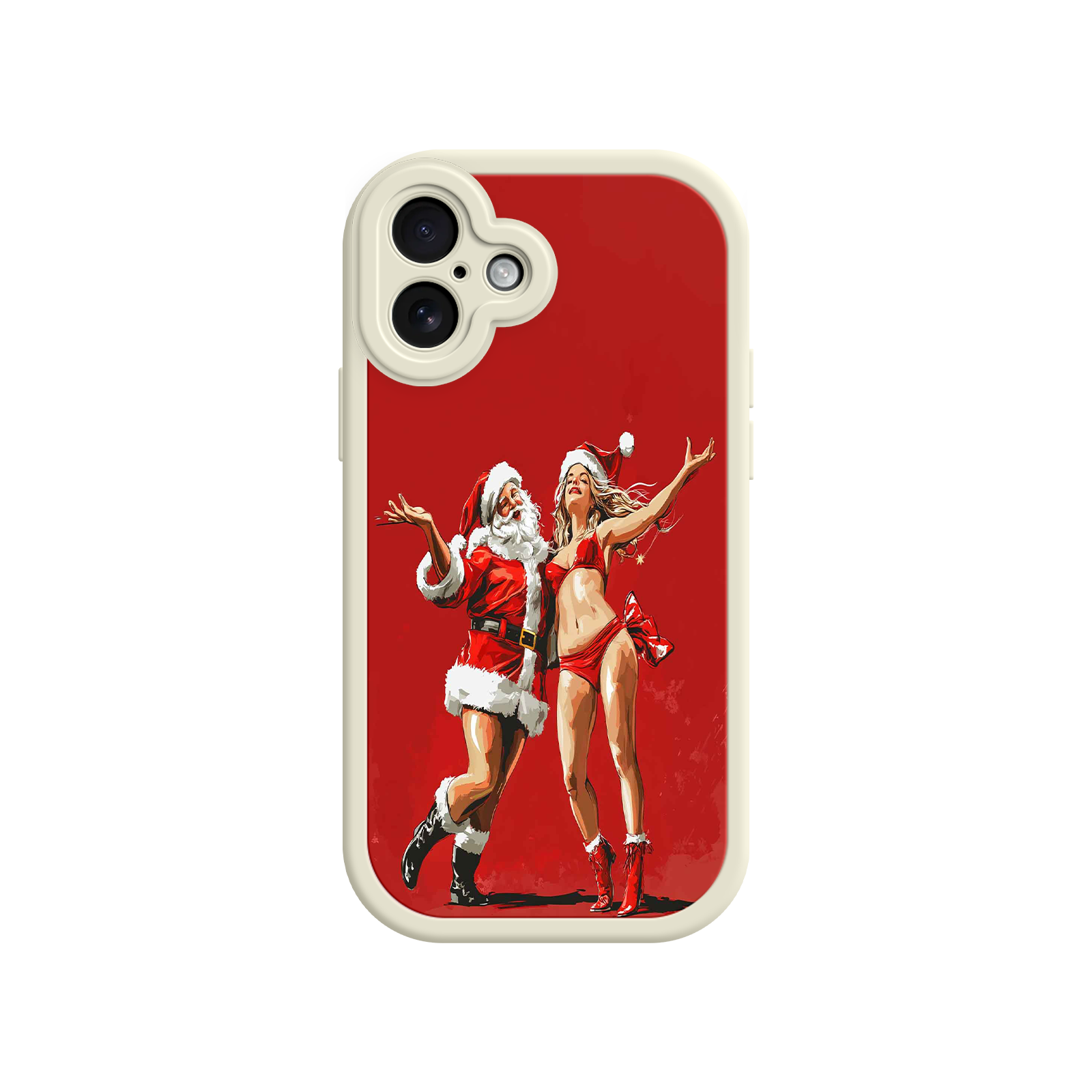 Merry & Flirty iPhone 17 Case – Fun Christmas Couple, Bold Red Festive Design, Santa & Sexy Santa Girl