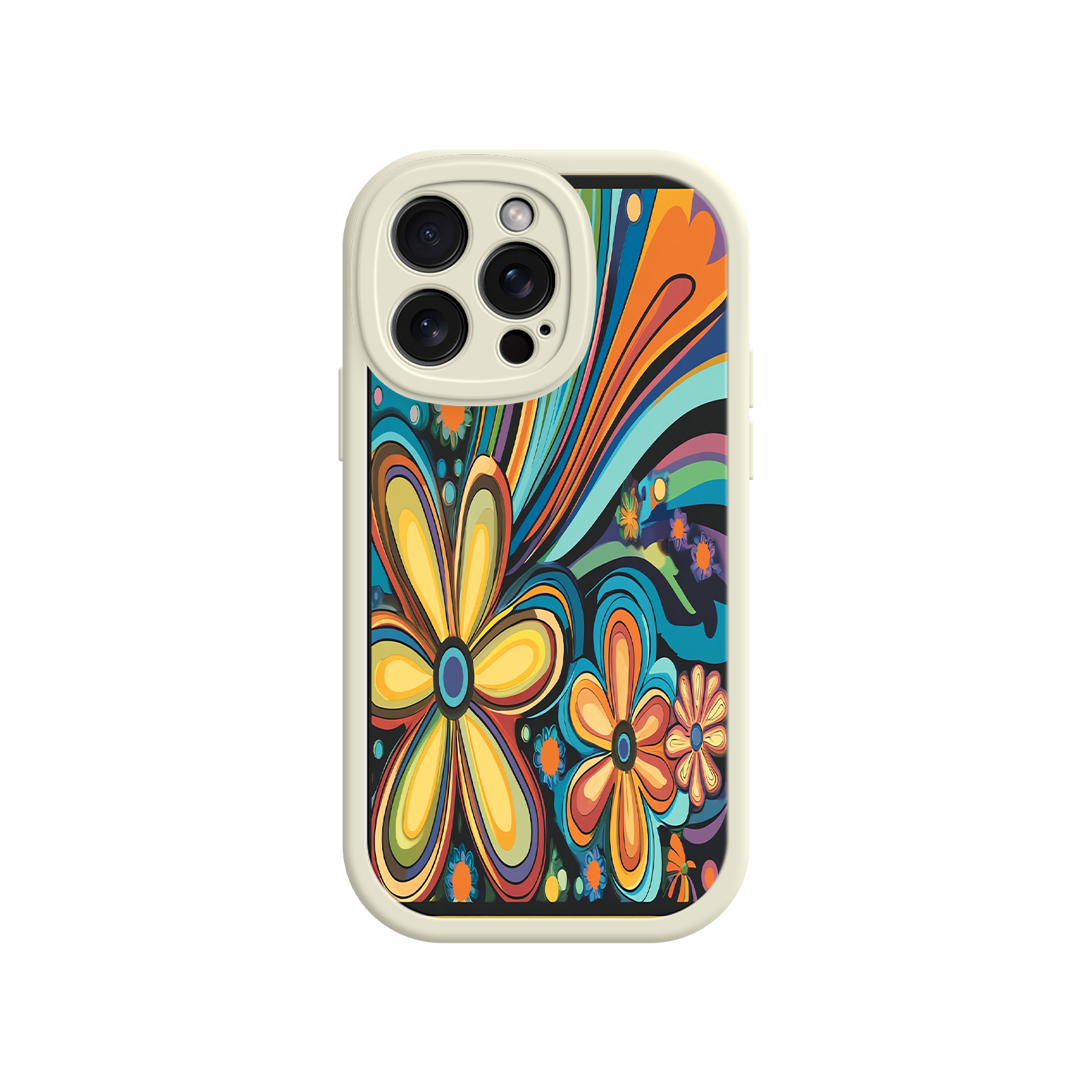 Psychedelic Floral iPhone 17 Case – Hippie Flower Power Design, 60s 70s Retro Vibes, Groovy Swirls
