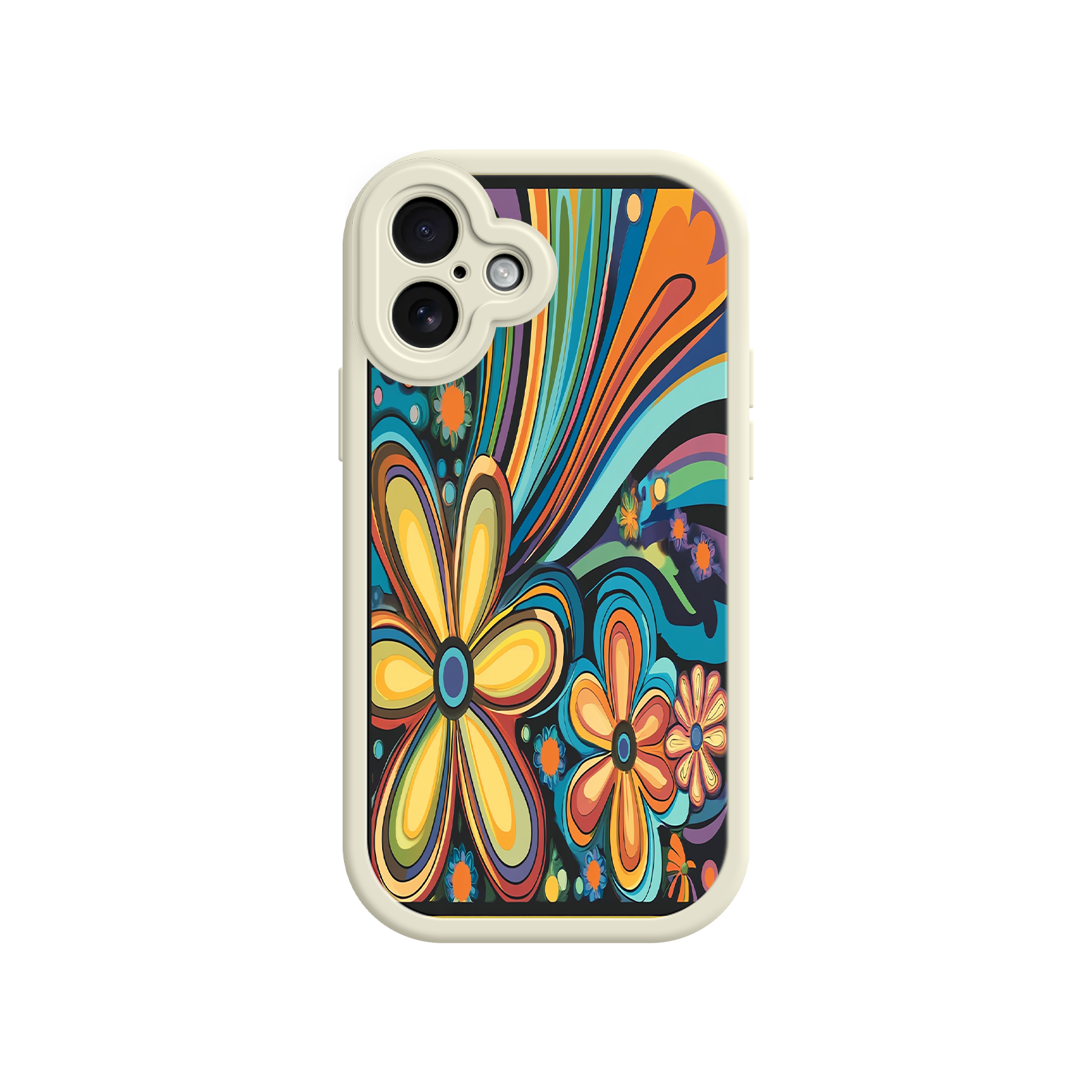 Psychedelic Floral iPhone 17 Case – Hippie Flower Power Design, 60s 70s Retro Vibes, Groovy Swirls