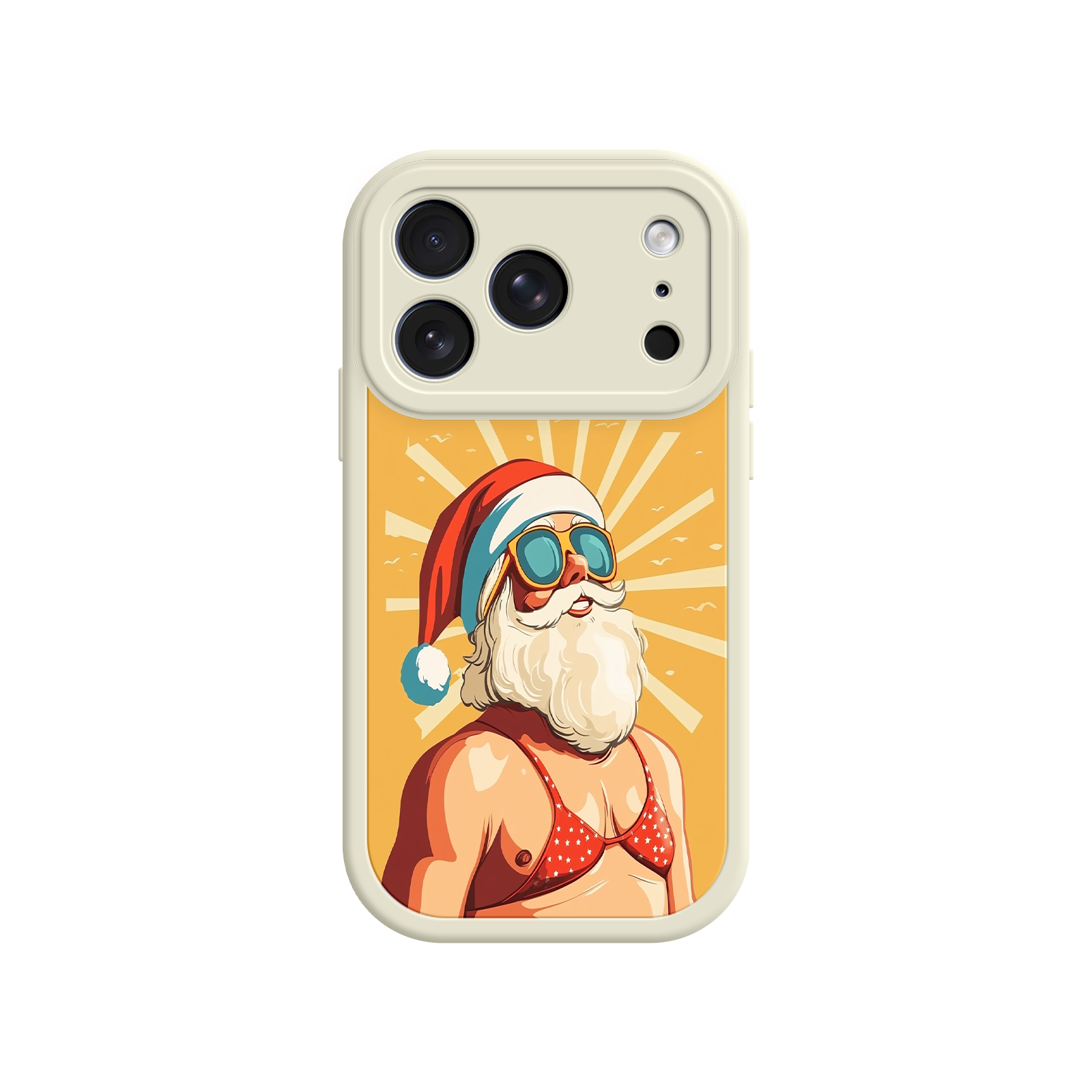 Bold phone case with funny Santa in festive beach outfit