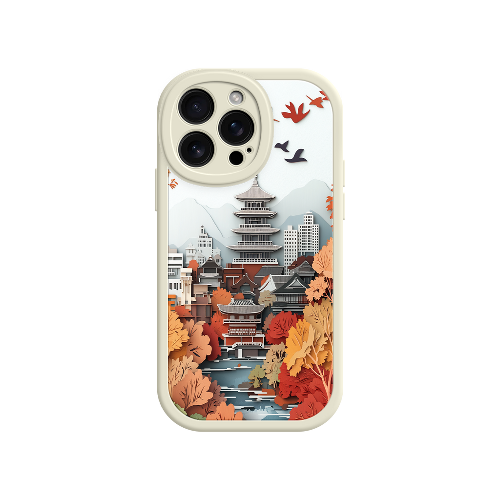 Autumn Japanese Landscape iPhone 17 Case – Traditional Japan Scene, Fall Foliage Illustration, Mount Fuji Phone Cover