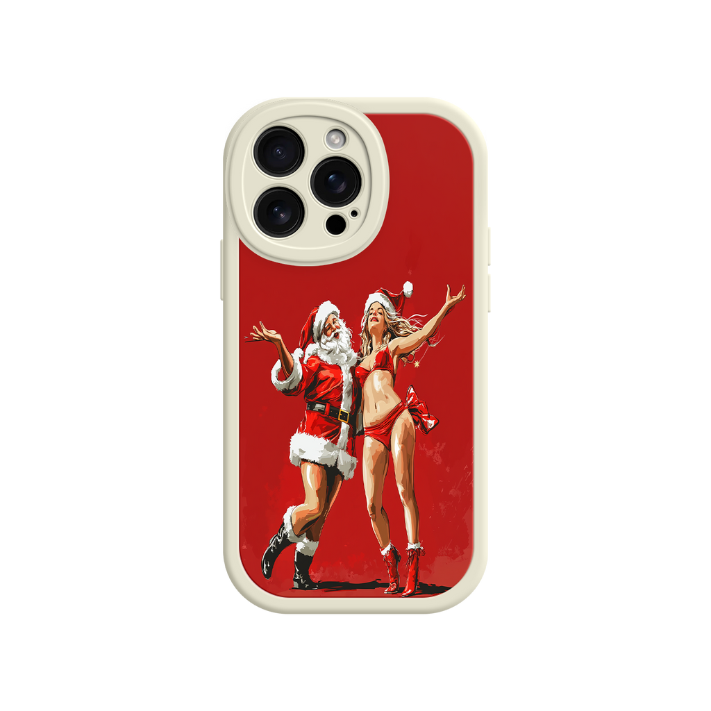 Merry & Flirty iPhone 17 Case – Fun Christmas Couple, Bold Red Festive Design, Santa & Sexy Santa Girl
