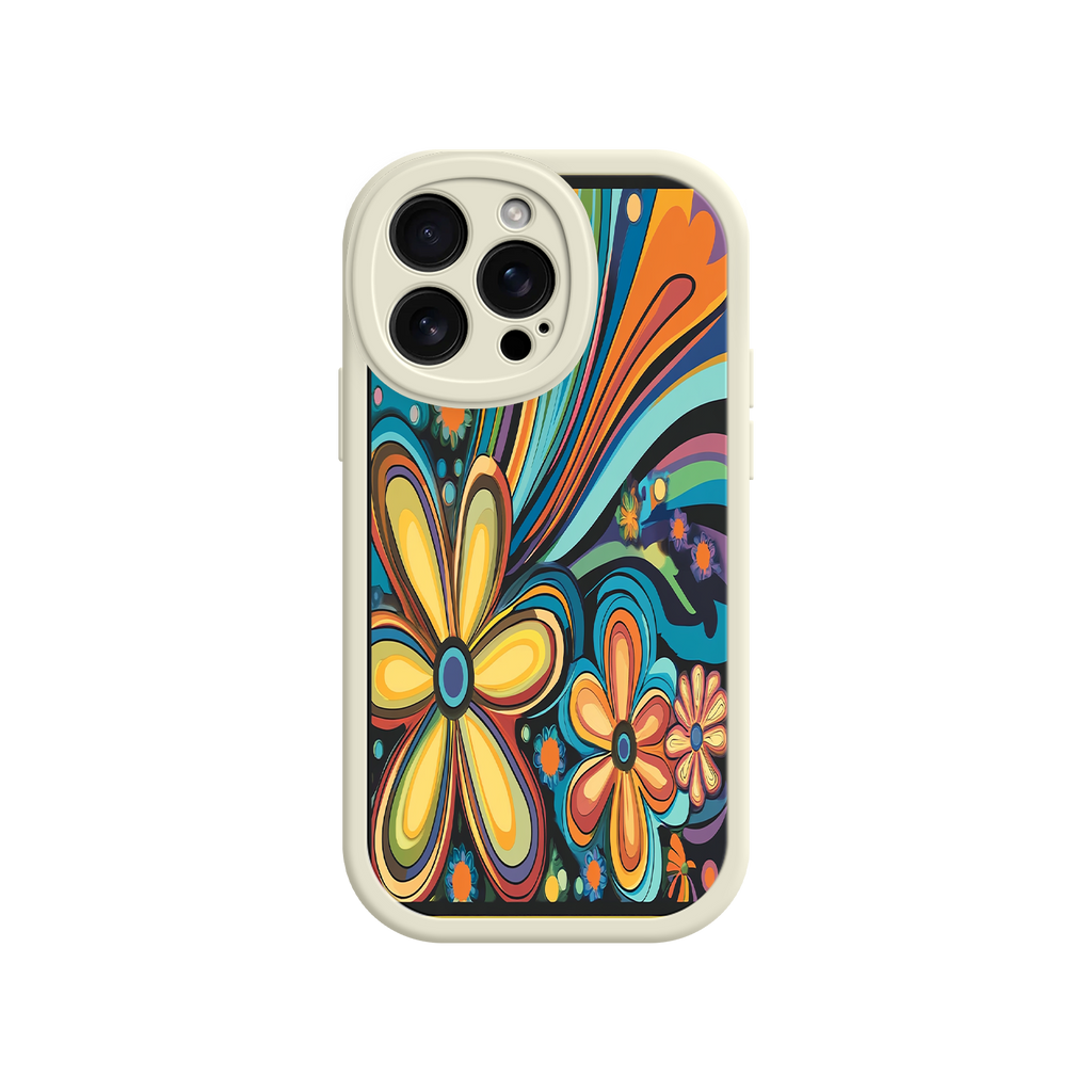 Psychedelic Floral iPhone 17 Case – Hippie Flower Power Design, 60s 70s Retro Vibes, Groovy Swirls