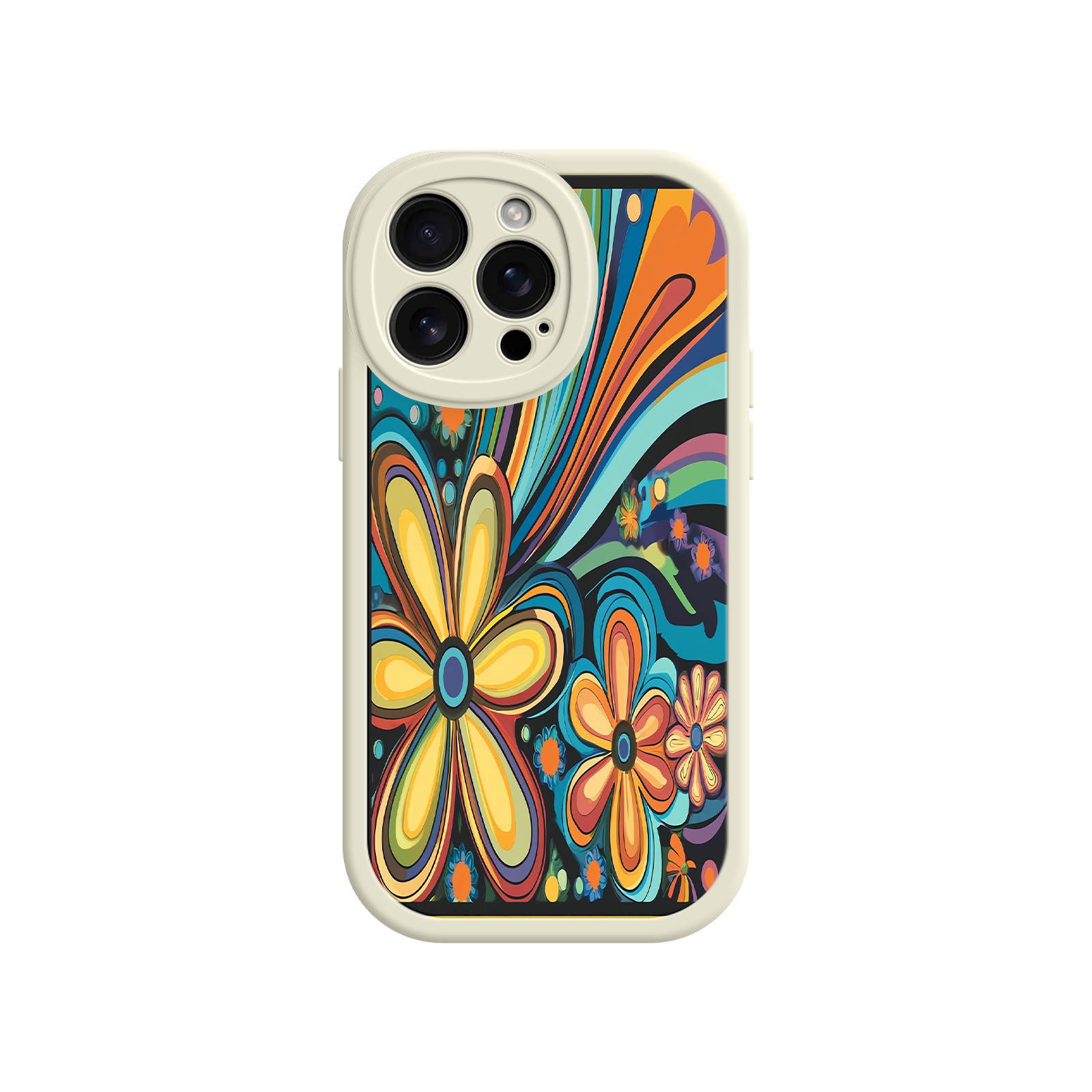 Psychedelic Floral iPhone 17 Case – Hippie Flower Power Design, 60s 70s Retro Vibes, Groovy Swirls