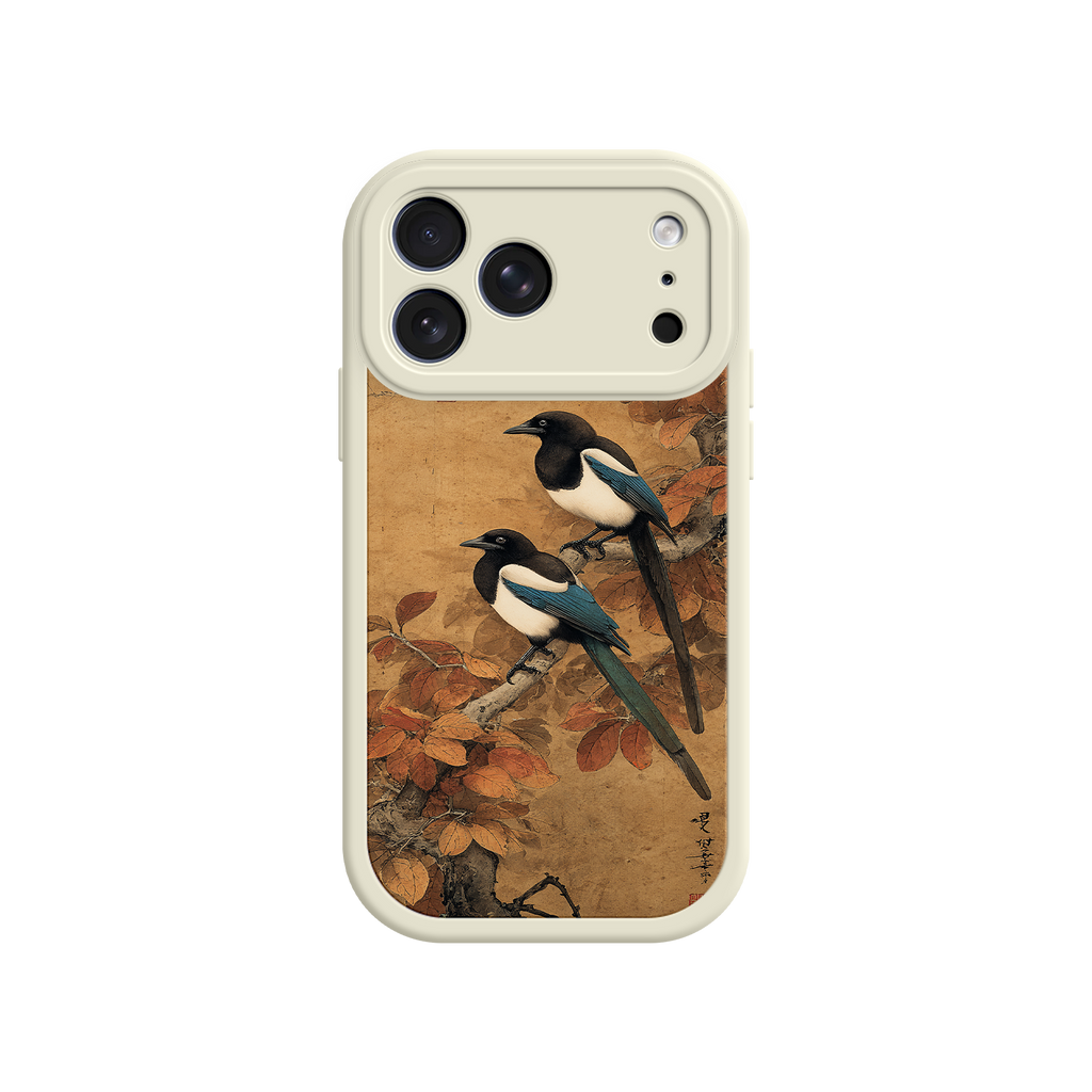 Artistic phone case with magpie bird illustration