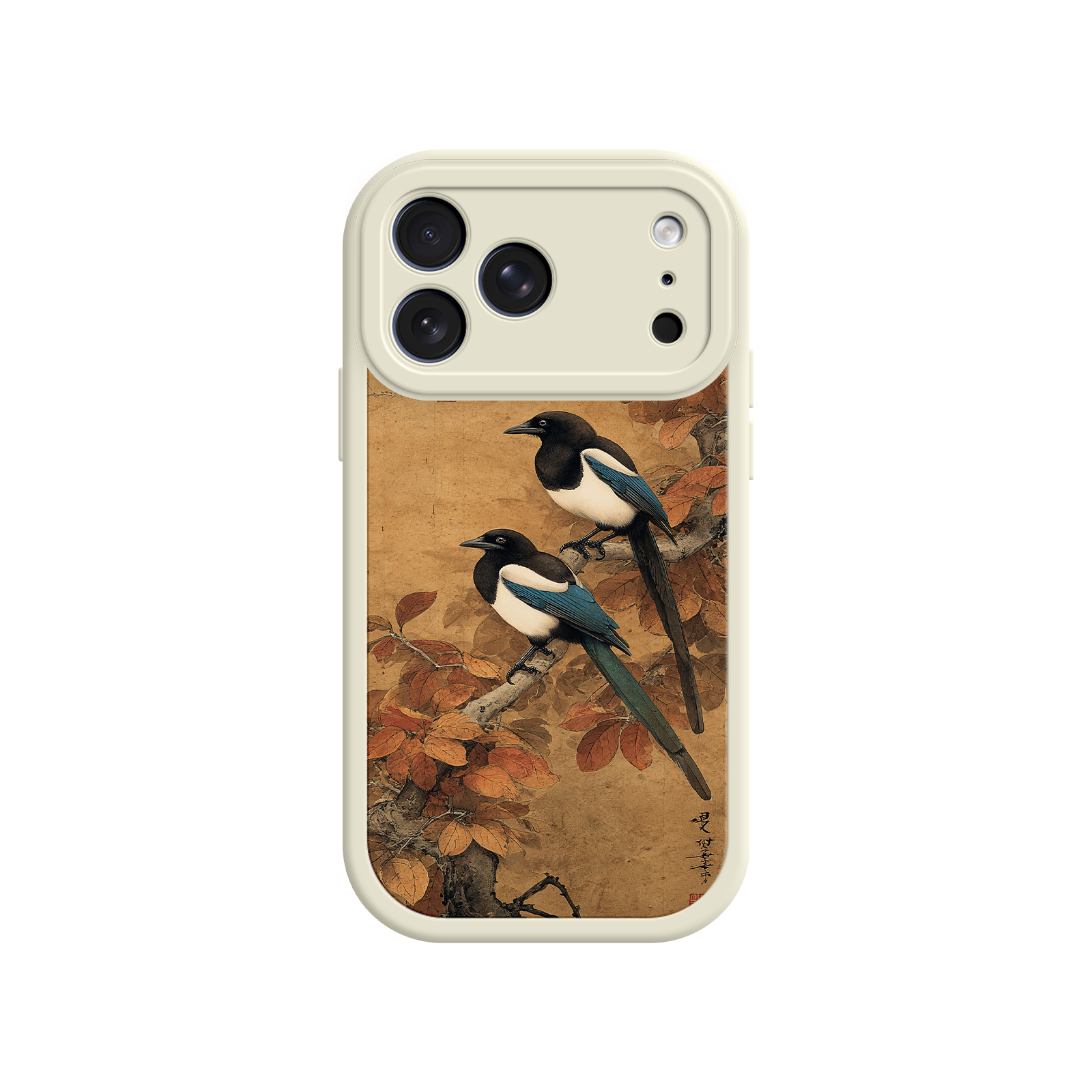 Artistic phone case with magpie bird illustration