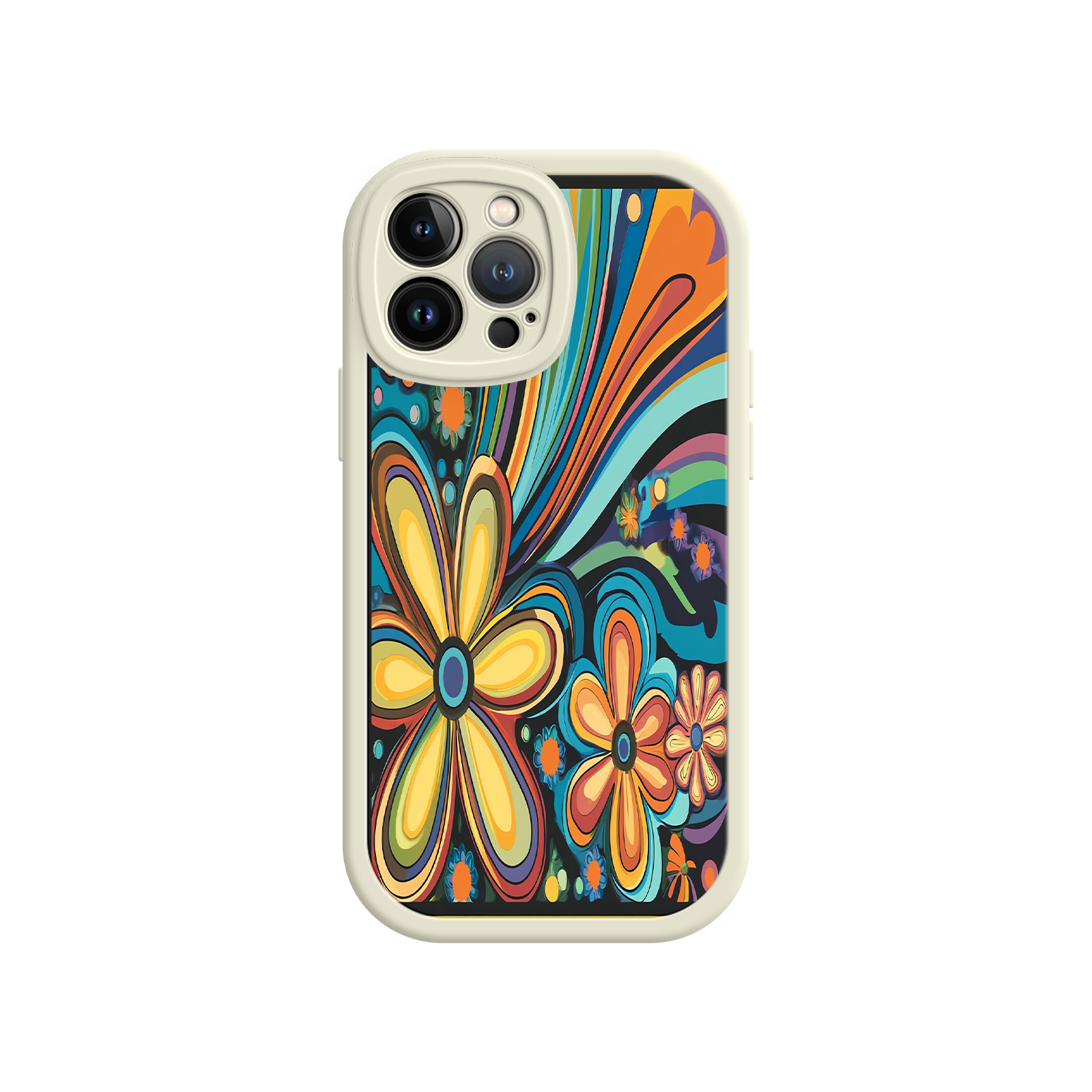 Psychedelic Floral iPhone 17 Case – Hippie Flower Power Design, 60s 70s Retro Vibes, Groovy Swirls